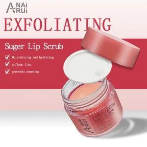 Esfoliante labial vegano orgânico de marca própria OEM Lip Lines, esfoliante labial de açúcar rosa e morango
